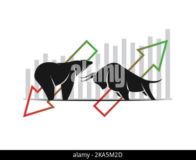 Vector of bull and bear symbols of stock market trends. The growing and falling market. Wild Animals. Stock Vector