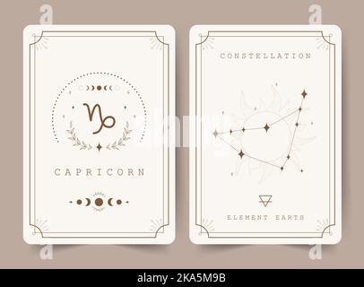 Capricorn. Witchcraft cards with astrology zodiac sign and constellation. Perfect for tarot readers and astrologers. Occult magic background Stock Vector