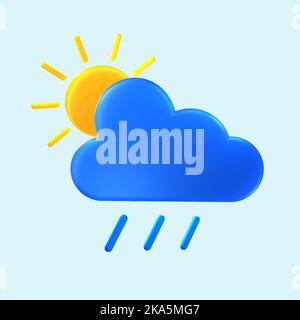 3D cloudy sun and rain icon to know the weather in an application or on the web. 3d illustration. Stock Photo