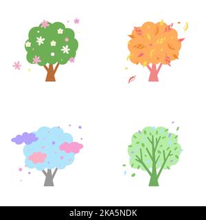 Vector illustration in pastel colors. Seasons trees at different times of year Stock Vector