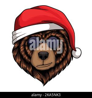 Bear head wearing christmas santa hat vector illustration for your company or brand Stock Vector
