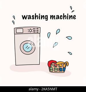 washing machine with laundry basket for washing Stock Vector