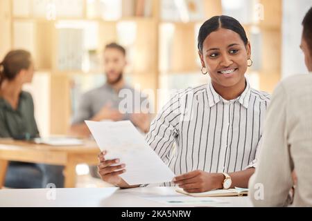 Business people, analytics and collaboration meeting with tablet for marketing plan in teamwork at the office. Woman and man in market analysis Stock Photo