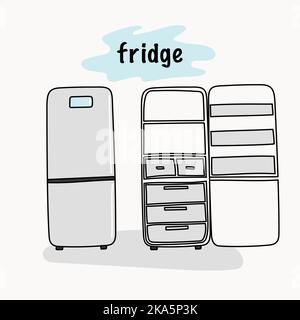 cute picture of fridge freezer open and closed Stock Vector
