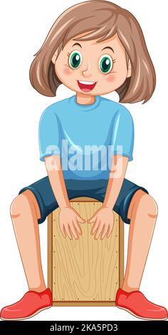 A girl playing cajon drum box illustration Stock Vector