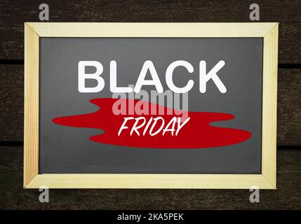 Black Friday, text on black board. Stock Photo