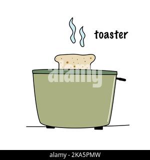 cute picture of green color toaster with bread  Stock Vector