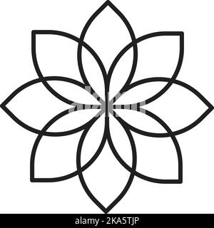 Abstract eight petal flower logo illustration in trendy and minimal style isolated on background Stock Vector