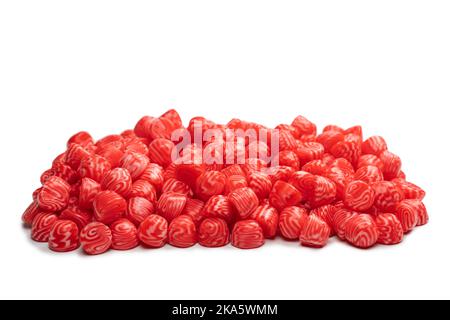 Red round tasty gummy candies islolated on a white background. Stock Photo