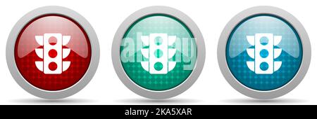 Traffic lights vector icon set, glossy web buttons collection Stock Vector