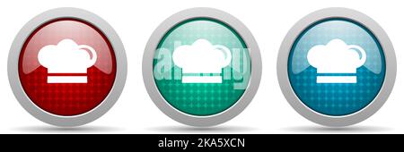 Cook vector icon set, glossy web buttons collection Stock Vector