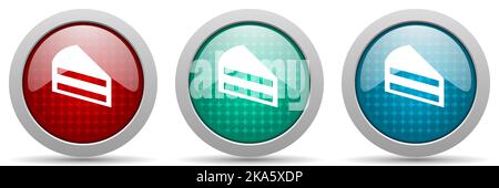 Cake vector icon set, glossy web buttons collection Stock Vector