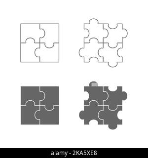 A set of puzzle pieces. filled silhouette and empty outline. Flat style Stock Vector