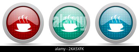 Coffee vector icon set, glossy web buttons collection Stock Vector