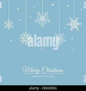 lettering Merry Christmas and Happy New Year snowflakes in the form of Christmas toys hanging on pendants Stock Vector