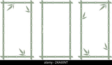 Bamboo trunk rectangle frames. Vertical natural text boxes. Bamboo branch borders with leaves. Blank frame template. Vector illustration isolated on Stock Vector