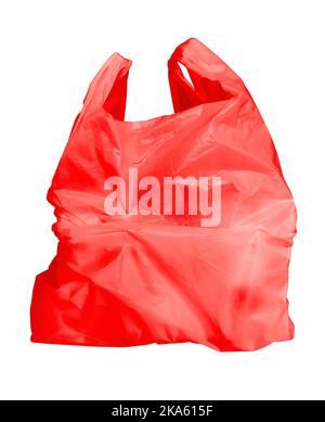 Red shopping plastic bag isolated on white. Clipping Path included. Stock Photo