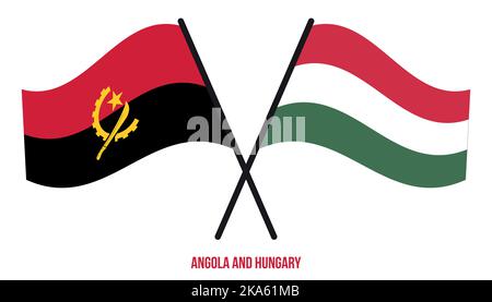 Angola and Hungary Flags Crossed And Waving Flat Style. Official Proportion. Correct Colors. Stock Vector