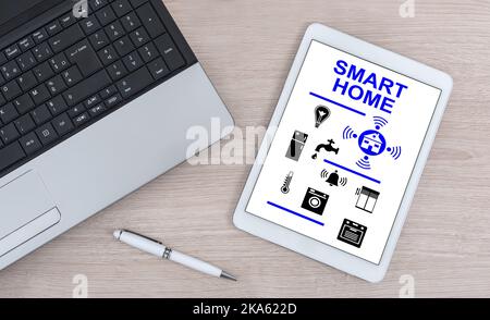 Smart home concept shown on a digital tablet Stock Photo