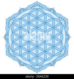 Vector design of Flower of Life inside a lotus flower shaped like a Hindu mandala Stock Vector