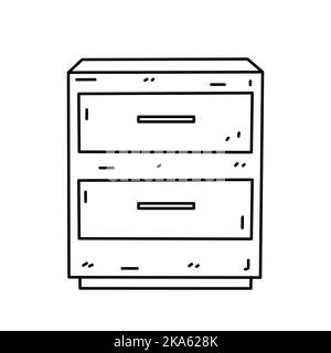 Drawer chest or dresser isolated on white background. Bedroom, living room furniture. Vector hand-drawn doodle illustration. Perfect for decorations, Stock Vector