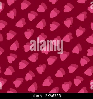Simple pink hearts seamless pattern chaotic red background made of tiny heart silhouettes of overlapping layering effect.For Valentines,mothers day,Ea Stock Photo