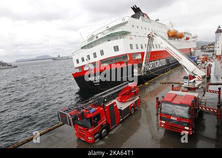 Cruise ship MS Nordlys shown at the dock of Alesund, Norway. Two people have been reported as dead and another 16 injured after an explosion reportedly occurred in the engine room. Stock Photo