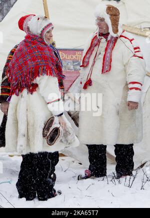 Kautokeino March 26, 2012. Prince Albert II and Princess Charlene of Monaco arrived by reindeer sledge during their visit to Kautokeino in the North of Norway. Photo: Stian Solum Lysberg / Scanpix Norway  Stock Photo