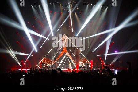 Oslo, Norway, 20150320. American popstar Katy Perry performs on stage during a concert in the Telenor Arena just south of Oslo Friday night March 20, 2015. This was her first concert in Norway, and is part of her Prismatic World Tour. Photo: Heiko Junge / NTB scanpix  Stock Photo