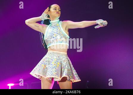 Oslo, Norway, 20150320. American popstar Katy Perry performs on stage during a concert in the Telenor Arena just south of Oslo Friday night March 20, 2015. This was her first concert in Norway, and is part of her Prismatic World Tour. Photo: Heiko Junge / NTB scanpix  Stock Photo