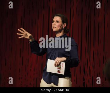 OSLO, Norway 20150415. Princess Martha Louise on stage during the conference Sensitive and Strong at Work at Litteraturhuset Wednesday. Photo: Berit Roald / NTB scanpix Stock Photo