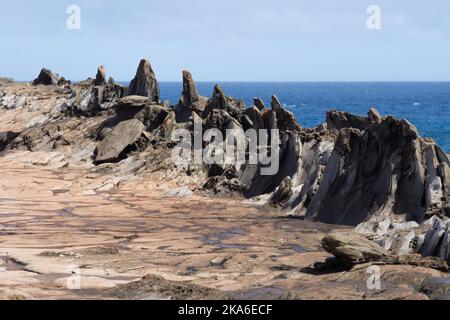 Dragons teeth rocks on the coast of Maui Hawaii USA Stock Photo