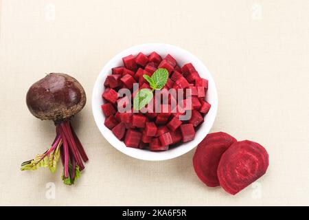 Fresh Organic Beetroot Slices served in a bowl. Stock Photo