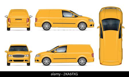Delivery minivan vector mockup on white background for vehicle branding, corporate identity. All elements in the groups on separate layers. Stock Vector