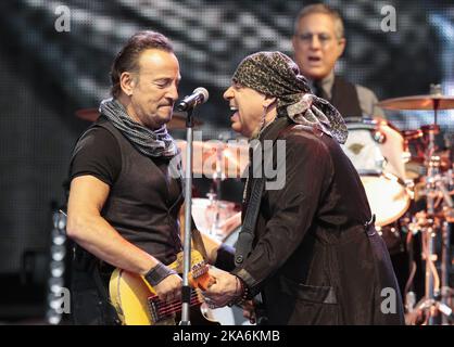 Oslo 20160629. Bruce Springsteen and guitarist Steven Van Zandt (right) with The E Street Band holds concert for 30,000 spectaters at Ullevaal Stadium in Oslo on Wednesday evening. Photo: Lise Aserud / NTB scanpix Stock Photo