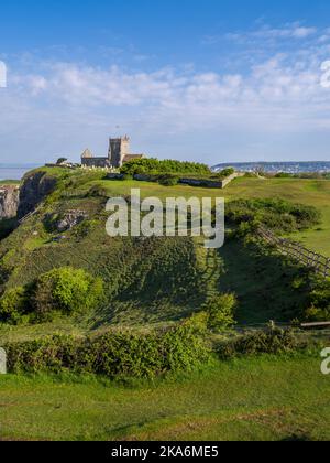 The Old Church of St Nicholas on the top of Uphill Cliff, North Somerset, England. Stock Photo