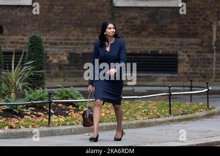 Suella Braverman arrives at Downing Street this afternoon as Prime Minister Rishi Sunk appoints his cabinet ministers.   Image shot on Stock Photo