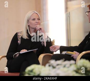 Vennesla, Norway 20170609. Crown Princess Mette-Marit during the visit at Vennesla Library in connection with the Literature Traibn 2017. Photo: Lise Aaserud / NTB scanpix Stock Photo