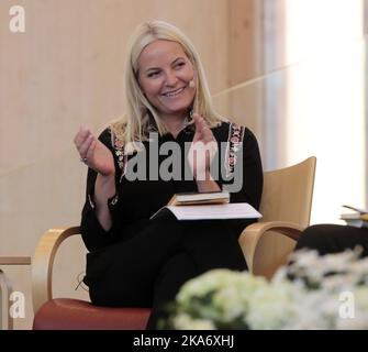 Vennesla, Norway 20170609. Crown Princess Mette-Marit during the visit at Vennesla Library in connection with the Literature Traibn 2017. Photo: Lise Aaserud / NTB scanpix Stock Photo