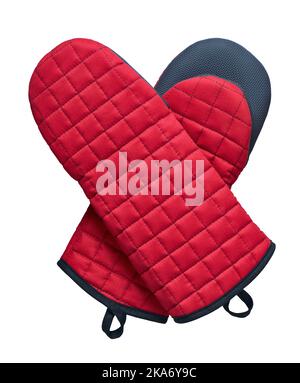 Red oven mitts isolated on white background Stock Photo