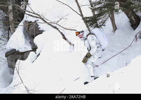 Vemork, Rjukan 20180228. Crown Prince Regent Haakon attends the 75th anniversary of the heavy water sabotage operation at Vemork during the Second World War. He follows the route of the saboteurs. Photo: Haakon Mosvold Larsen / NTB scanpix Stock Photo