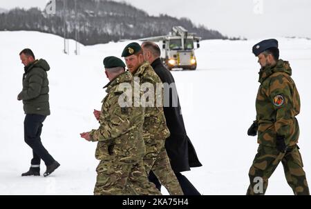 Bardufoss, Norway 20190214. HRH Prince Harry, Captain General of the Royal Marines, visits Bardufoss Air Force Base on the 50th anniversary of Operation Clockwork, the Arctic warfare training exercise Photo: Rune Stoltz Bertinussen / NTB scanpix Stock Photo