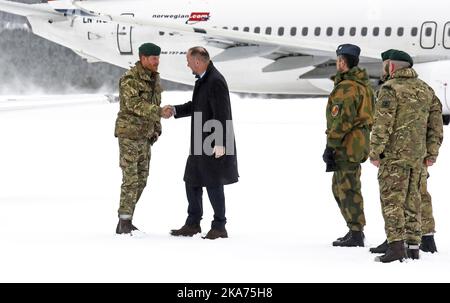Bardufoss, Norway 20190214. HRH Prince Harry, Captain General of the Royal Marines, visits Bardufoss Air Force Base on the 50th anniversary of Operation Clockwork, the Arctic warfare training exercise Photo: Rune Stoltz Bertinussen / NTB scanpix Stock Photo