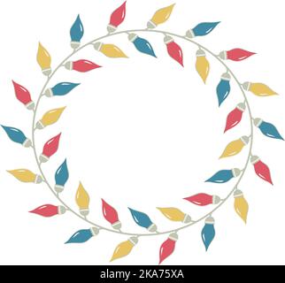 Vector illustration of a circular border made of colored Christmas lights. Stock Vector