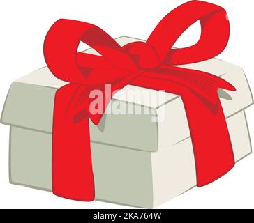 Vector illustration of a white box with a red bow. Stock Vector