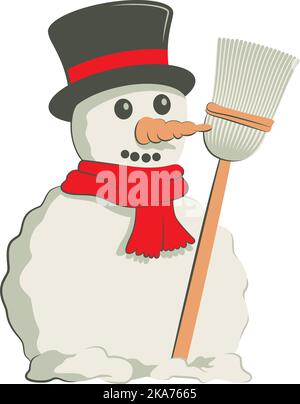 Vector illustration of a snowman with a carrot on his nose. Stock Vector
