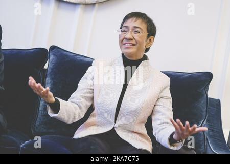 Oslo 20211210. Maria Ressa during an interview with NTB at the Grand ...