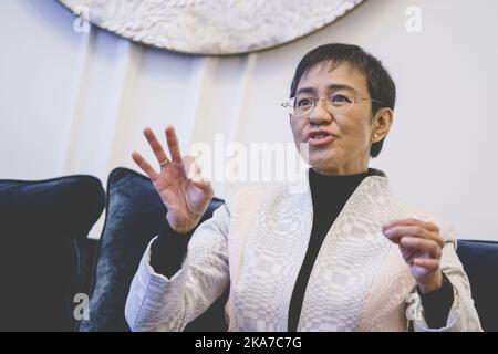 Oslo 20211210. Maria Ressa during an interview with NTB at the Grand ...