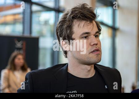 Stavanger 20230529.Magnus Carlsen plays blitz chess against Dommaraju Gukesh  during Norway Chess 2023 which is held in Finansparken in Stavanger. Photo:  Carina Johansen / NTB Stock Photo - Alamy