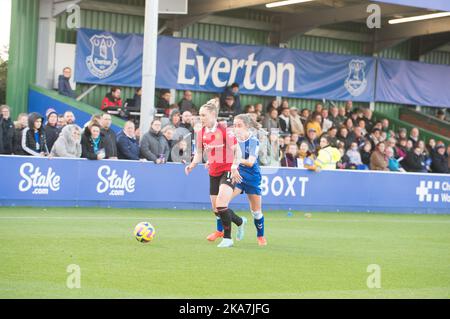 Liverpool, UK, 31/10/2022, Everton V Manchester United Barclays FA Women's Super League. At Walton park the home ground of Everton. Todays match was played in support of Rainbows laces a project run by stonewall to support the LGBT and LGBT  in sport. (Terry Scott/SPP) Credit: SPP Sport Press Photo. /Alamy Live News Stock Photo